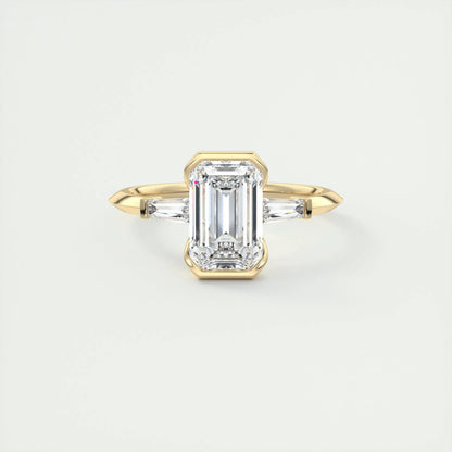 2 CT Emerald Three Stome CVD F/VS1 Diamond Engagement Ring