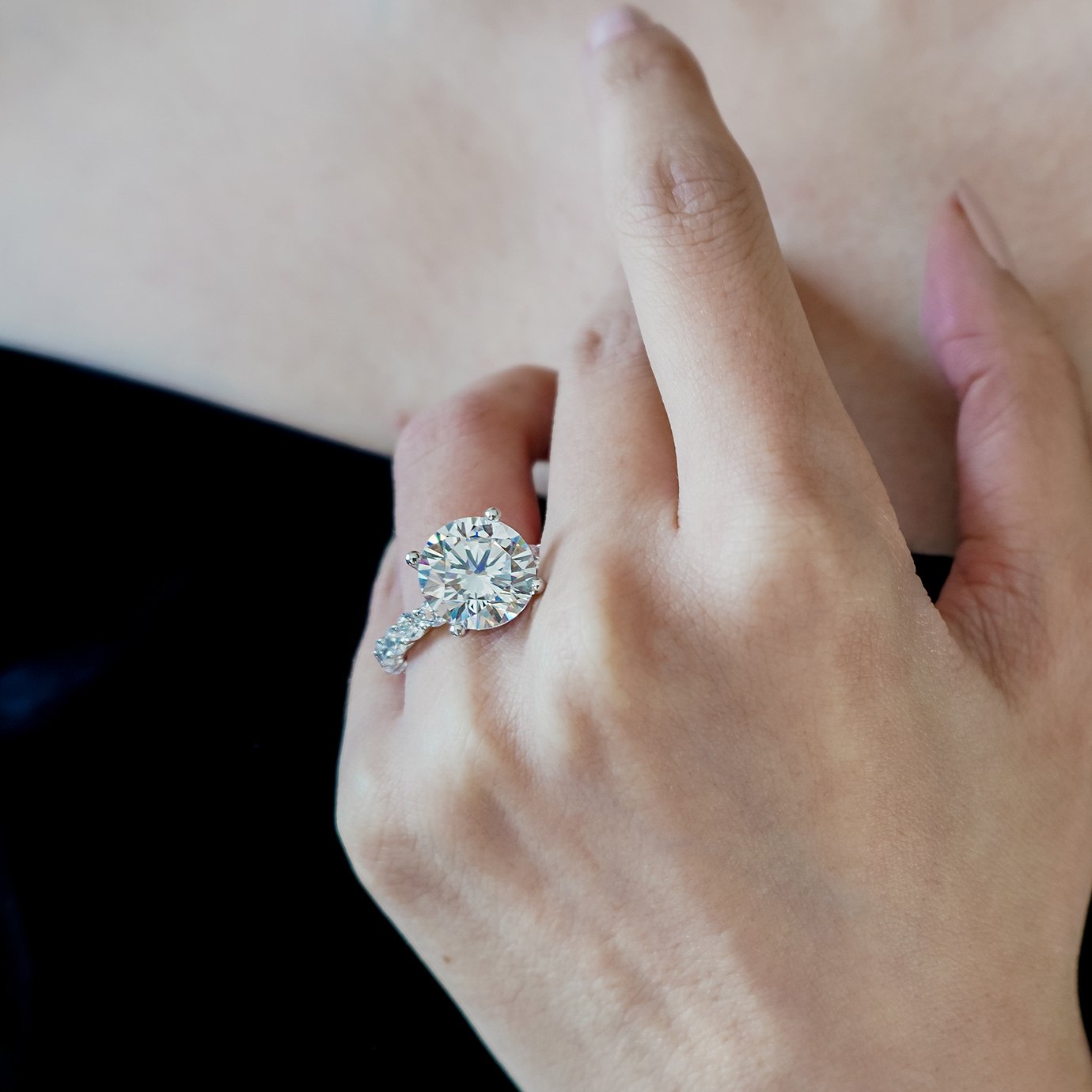 1.0 - 5.0 CT Round Hidden Halo CVD F/VS2 Diamond Engagement Ring