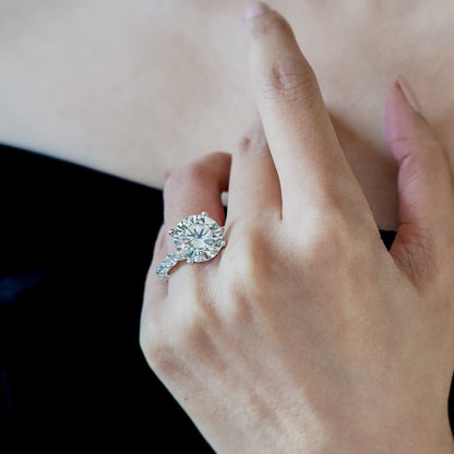 1.0 - 5.0 CT Round Hidden Halo CVD F/VS2 Diamond Engagement Ring