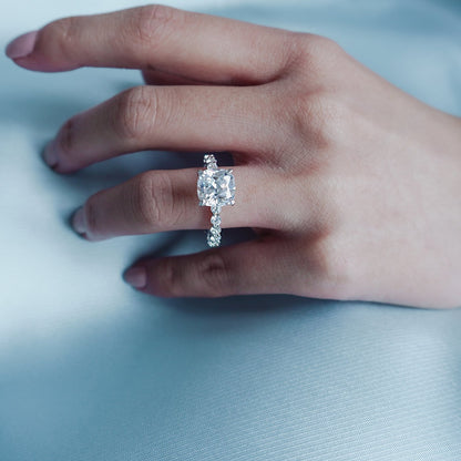 3.0 CT Cushion Hidden Halo CVD F/VS2 Diamond Engagement Ring