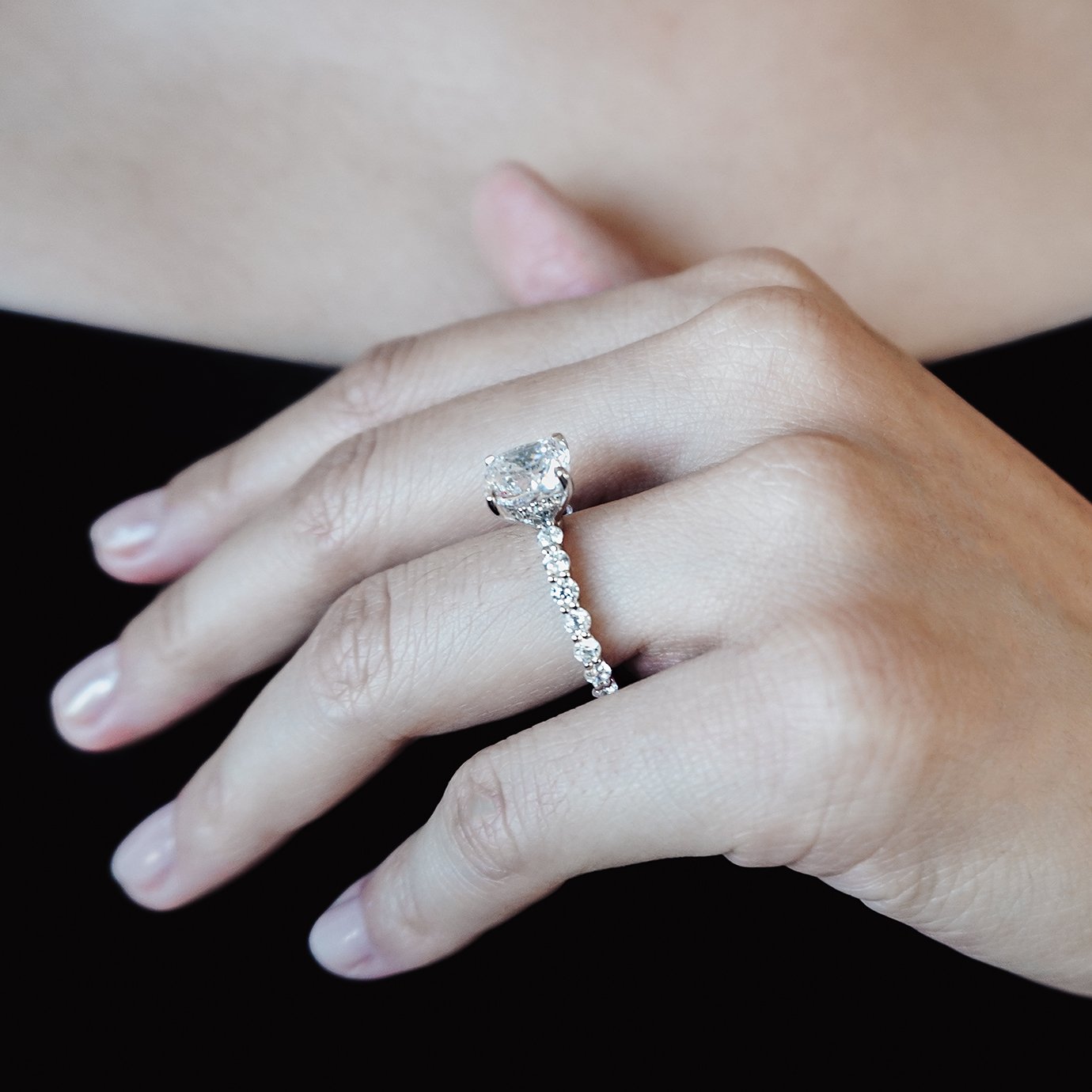 3.0 CT Cushion Hidden Halo CVD F/VS2 Diamond Engagement Ring