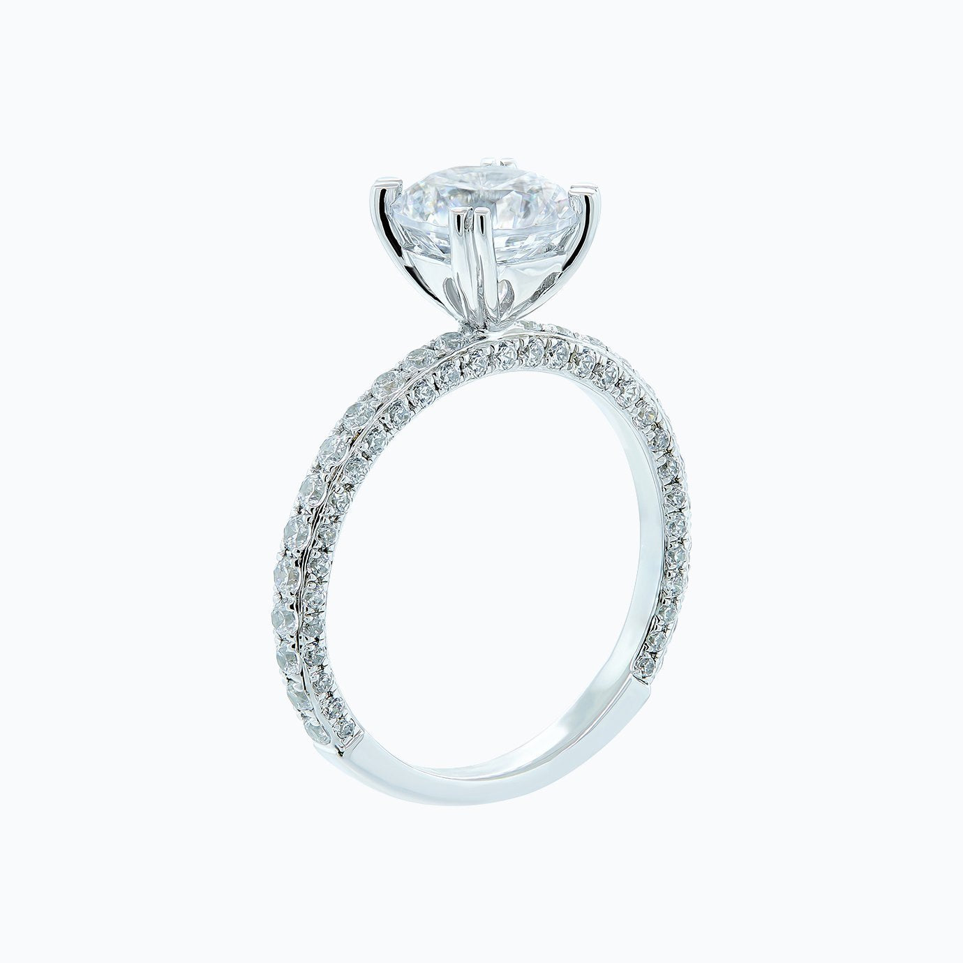 1.50 CT Round Three Side Pave CVD F/VS2 Diamond Engagement Ring