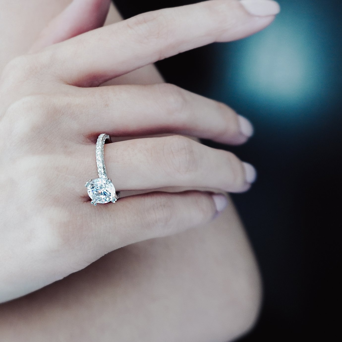 1.50 CT Round Three Side Pave CVD F/VS2 Diamond Engagement Ring