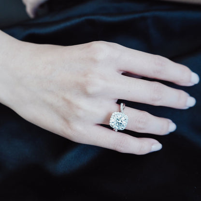 2.0 CT Round Halo & Twisted Pave CVD F/VS2 Diamond Engagement Ring