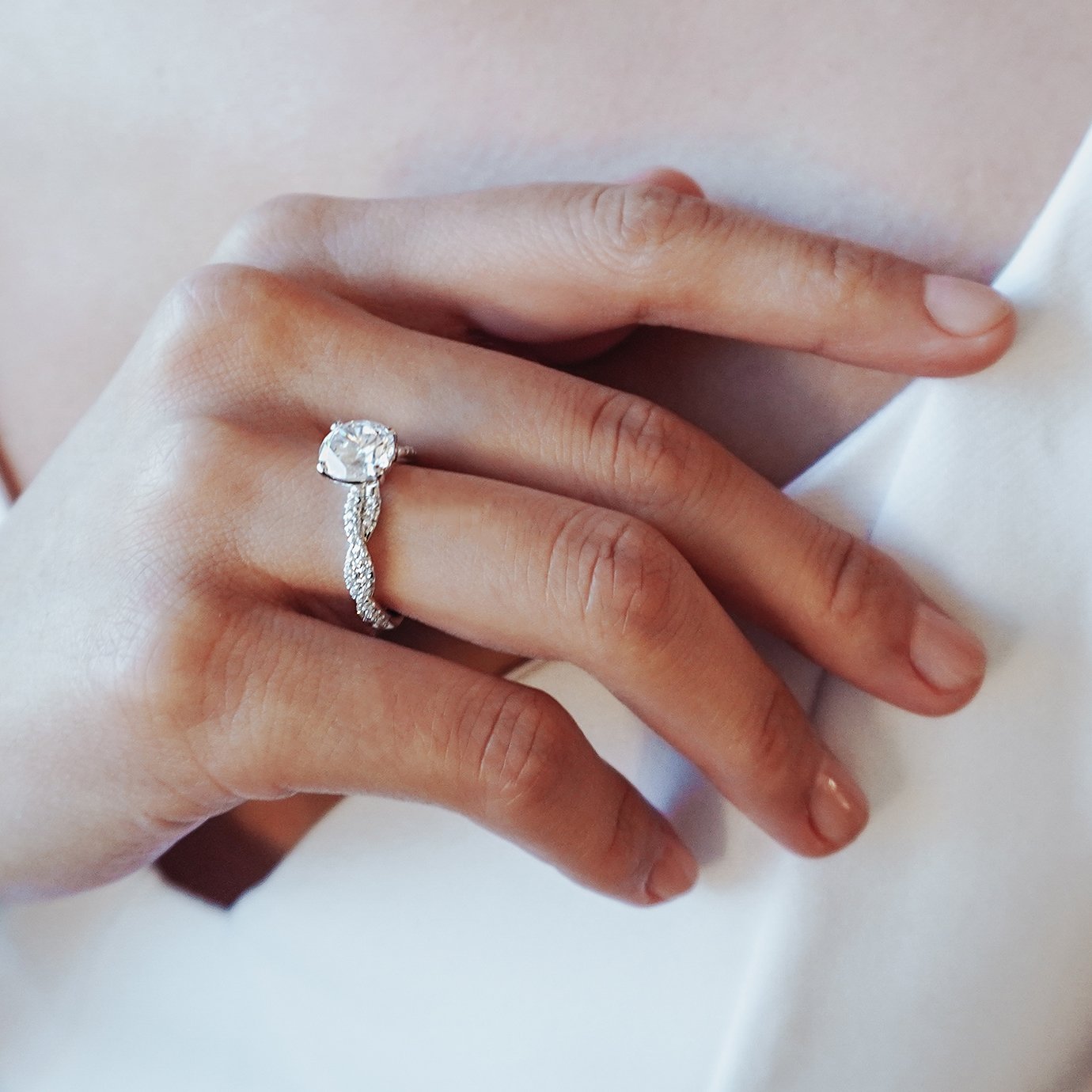 1.50 CT Round Twisted Pave CVD F/VS2 Diamond Engagement Ring