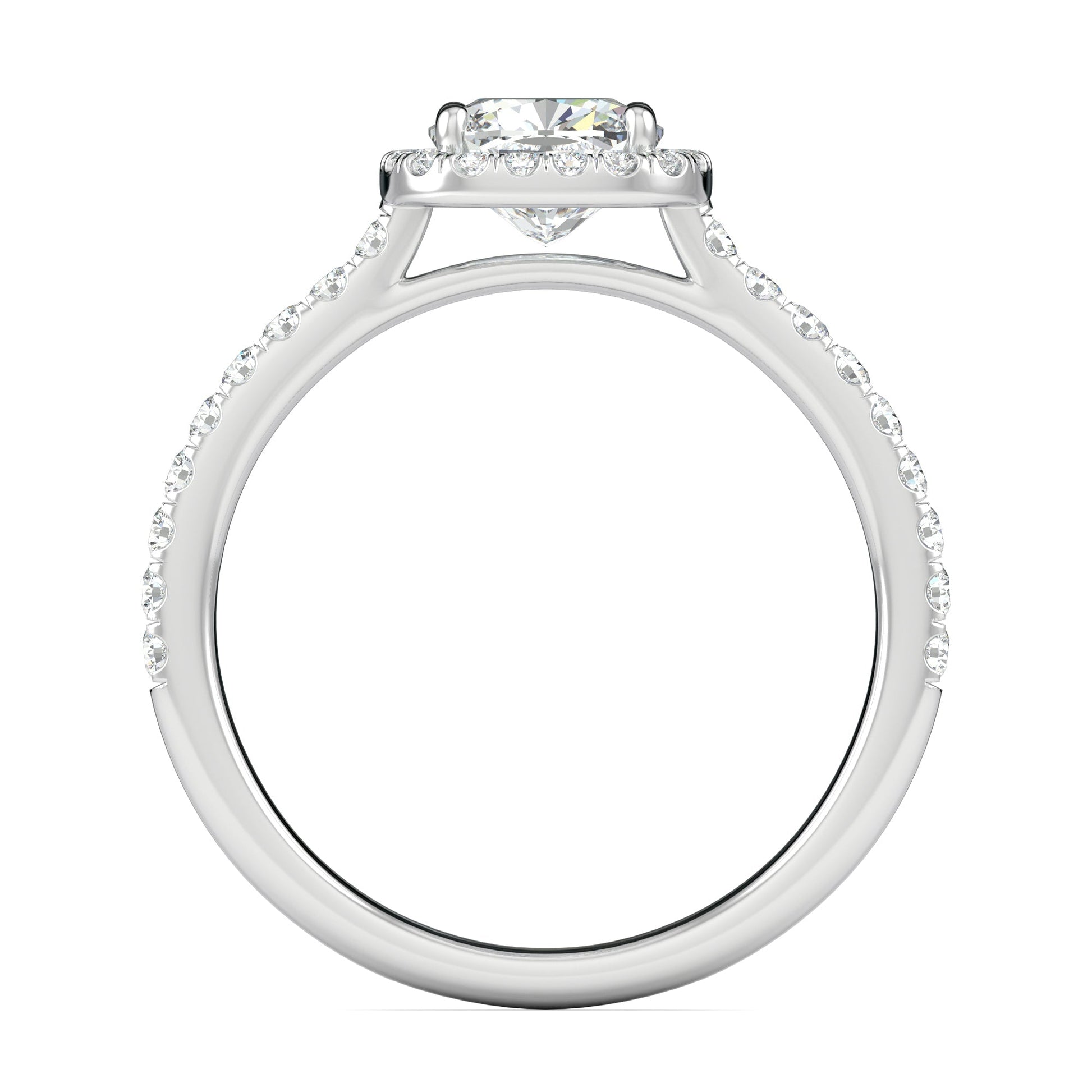 0.76 ct Cushion F- VS1 Diamond Halo & Pave Moissanite Engagement Ring