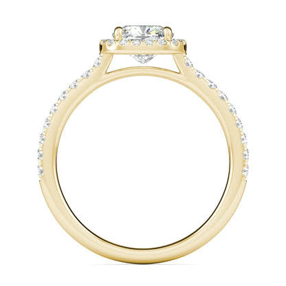 0.76 ct Cushion F- VS1 Diamond Halo & Pave Moissanite Engagement Ring