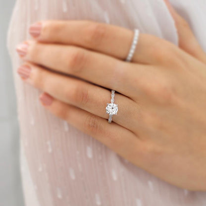 1.0 CT Round Milgrain Pave CVD E/VS1 Diamond Engagement Ring