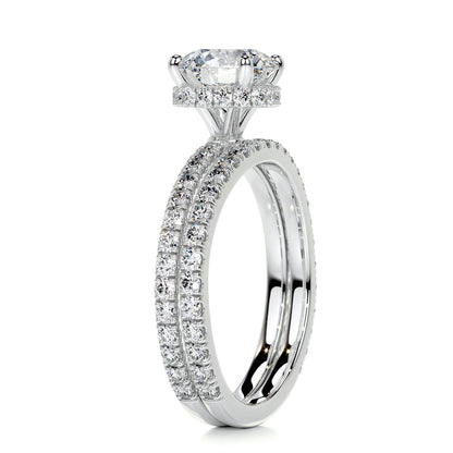 1.25 CT Round Hidden Halo CVD F/VS Diamond Bridal Ring Set