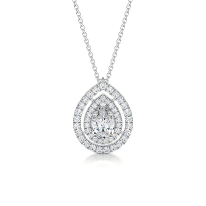 1.0 CT Pear Double Halo CVD F/VS Diamond Necklace