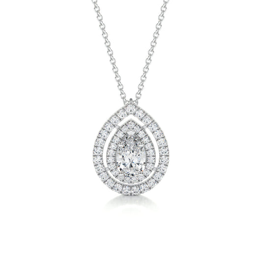 1.0 CT Pear Double Halo CVD F/VS Diamond Necklace