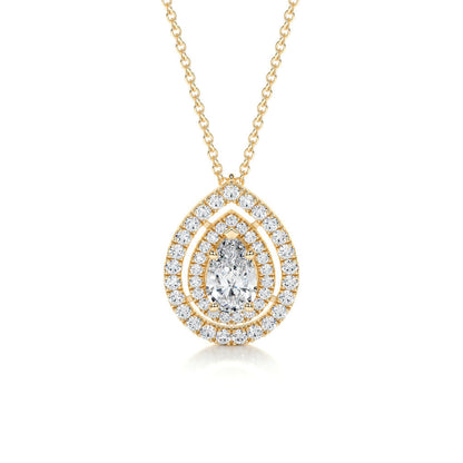 1.0 CT Pear Double Halo CVD F/VS Diamond Necklace