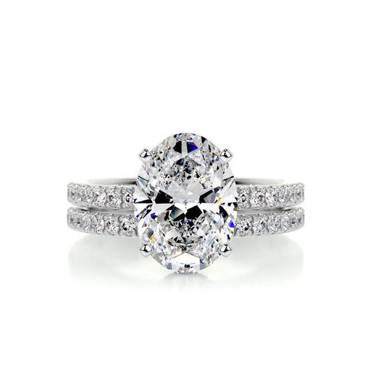 3.0 CT Oval Hidden Halo CVD F/VS Diamond Bridal Ring Set