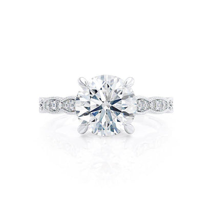 1.0 CT Round Milgrain Pave CVD E/VS1 Diamond Engagement Ring
