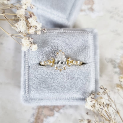 0.79 CT Pear Cluster CVD E/VS1 Diamond Engagement Ring