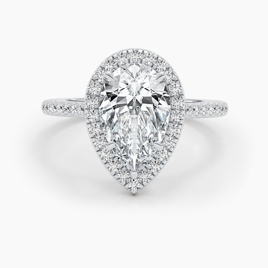 2.51ct Pear F- VS Halo & Pave Diamond Engagement Ring