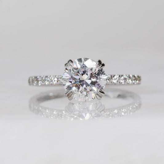 1.42 CT Round Hidden Halo & Pave F/VS1 Diamond Engagement Ring