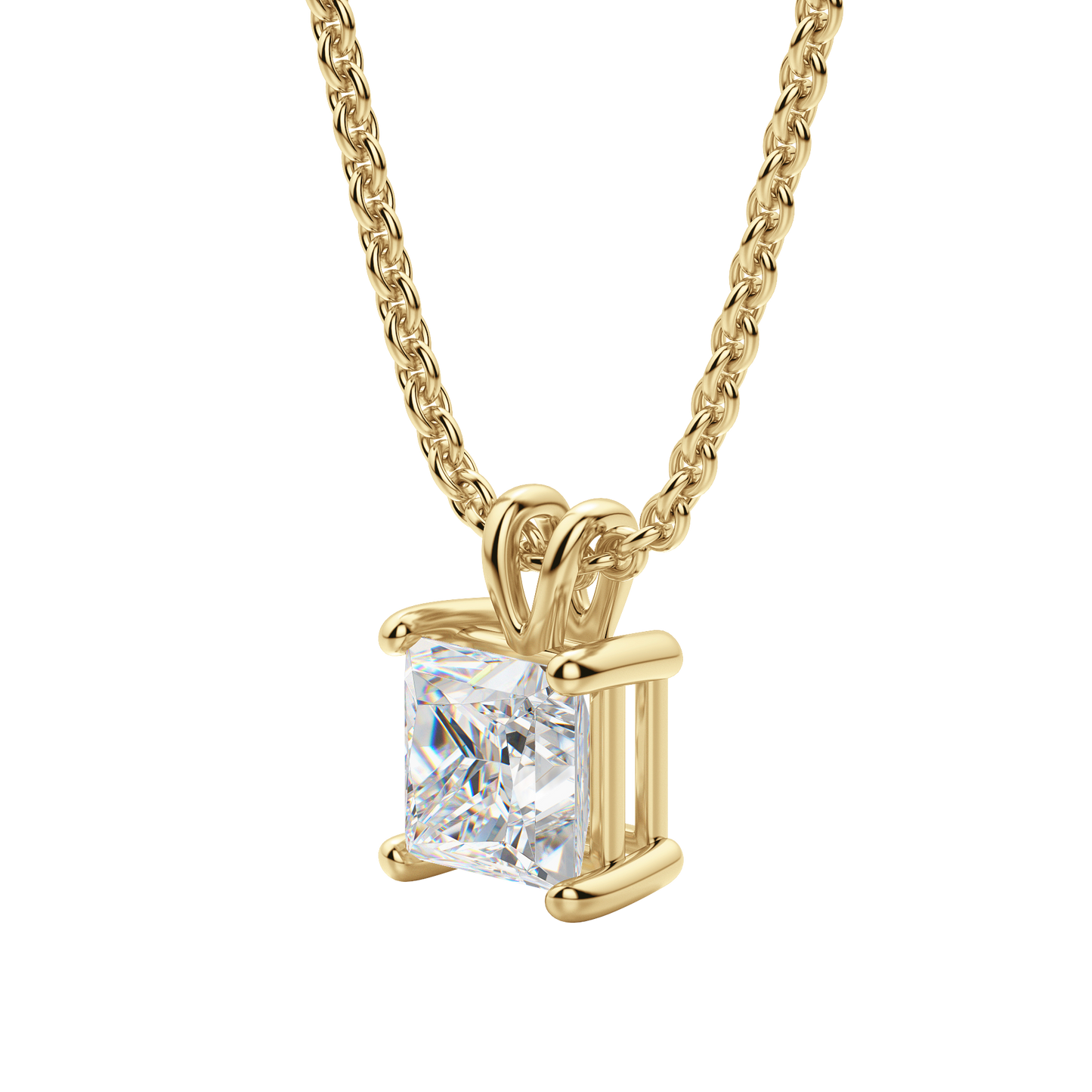 0.25 CT- 1.0 CT Princess Solitaire CVD F/VS Diamond Necklace